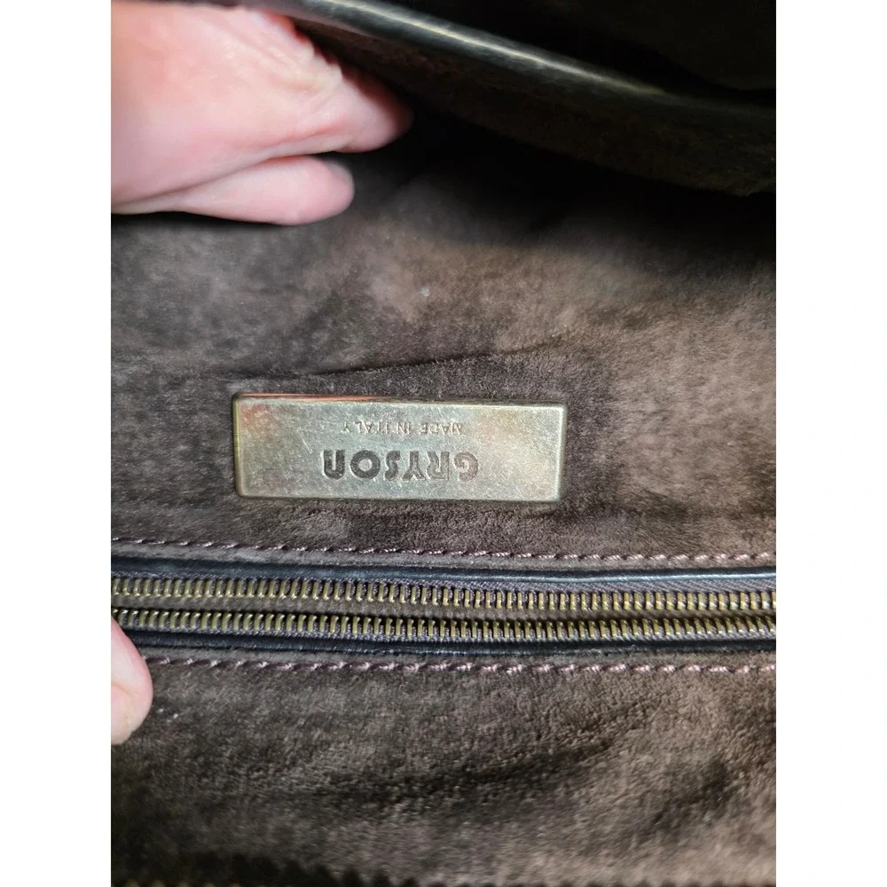 Gryson Joy Brown Black Leather Satchel Bag Made in Italy Moto Cargo Large